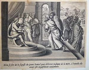 Gravure Etching Kupferstich Bible de Royaumont Sébastien Leclerc Dieu & Daniel - Imagen 1 de 1