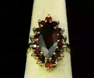 Lab-Created Red Garnet 3Ct Marquise Cut Wedding Halo Ring 14K Yellow Gold Plated - Picture 1 of 5