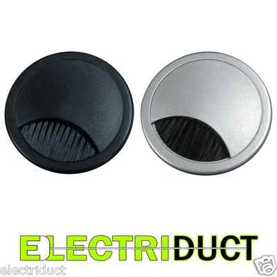 ELECTRIDUCT 2" / 2.375" Plastic Brush Office Computer Desk Table Grommets - Black - Silver
