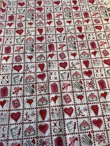 Vintage 1990s Valentine's Fabric Cotton Block Print hearts novelty app. 3.25 yds - Picture 1 of 5