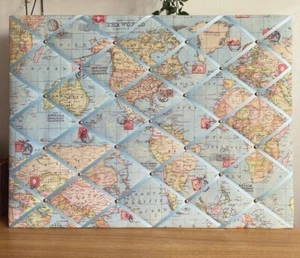 Handmade Fabric Notice Board/Memo Board/Message Board/Pin Board -Atlas World Map - Picture 1 of 9