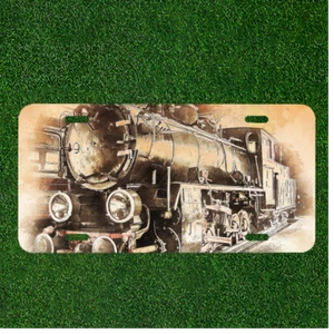 Custom Personalized License Plate Auto Tag With Fancy Train Railroad Design - Picture 1 of 2