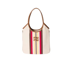 MIU MIU Ivy $1890 Beige/Dark Brown Canvas Shoulder Bag New & Authentic - Picture 1 of 3