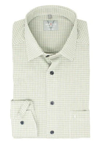 Marvelis Herren Businesshemd Comfort Fit Kent Kragen Langarm Kariert Olive - Picture 1 of 4