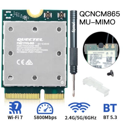 WiFi 7 QCNCM865 M.2 Tri-Band 5.8Gbps BT 5.3 Network Adapter PC for Intel and AMD - Image 1 of 4
