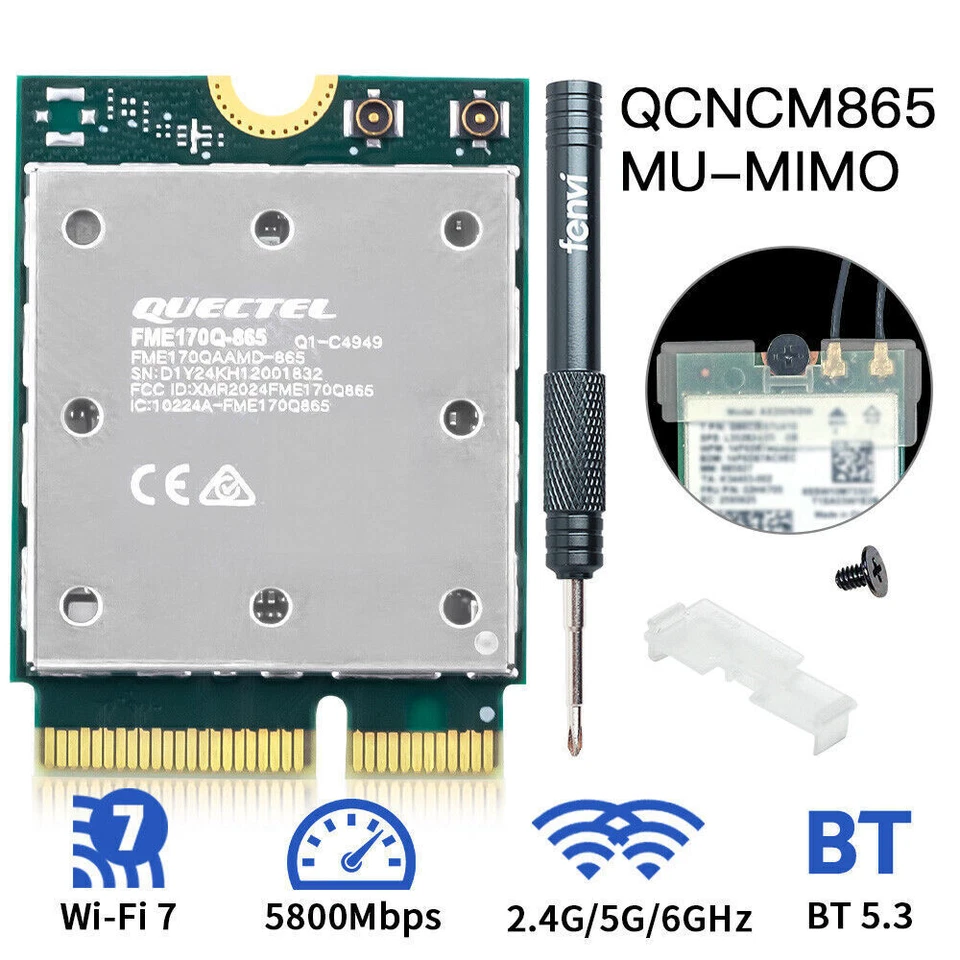 WiFi 7 QCNCM865 M.2 Tri-Band 5.8Gbps BT 5.3 Network Adapter PC for Intel and AMD - Image 1 of 4