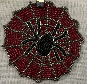 Burgundy, Black, & Silver Beaded Black Widow Coasters - Set of 4 - Picture 1 of 4