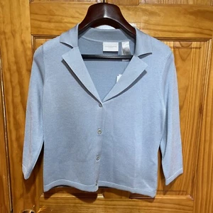 NWT Liz Claiborne Light Blue Button Up Sweater Cardigan Knit, PS Petite Small - Picture 1 of 6