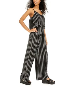 Bebop Womens Black White Striped V-Neck Spaghetti Strap Wide Leg Jumpsuit Sz XXS - Picture 1 of 12