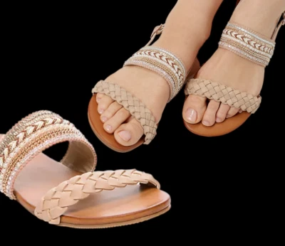 nwt $29  womens sz 11 strappy flat sandals Beads, Sequins, Braided, Jute - Image 1 of 4