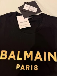 BALMAIN Paris Gold Logo T-Shirt Black Men’s Size L UK AUTHENTIC  - Picture 1 of 8