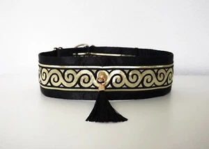 Collar Dog, Satin Black and Gold, Adjustable Collar width 5 cm, length 30-40 cm - Picture 1 of 2