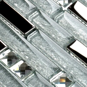 Glasmosaik lineare Wandfliese Chrom glänzend Backsplash Bling Strass Dekor - Bild 1 von 5