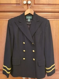 BLAZER MILITAR RALPH LAUREN LANA OSCURA AZUL MARINO DOBLE PECHO TALLA 6 - Imagen 1 de 9