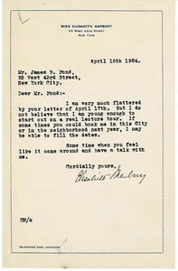 Pioneering Theatrical Producer ELISABETH "BESSIE" MARBURY 1924 SIGNED LETTER - Picture 1 of 1