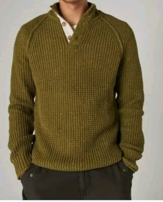 LUCKY BRAND Nep Mock Neck Sweater. M.  OLIVE 1/4 Button - Image 1 of 4