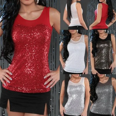 Sexy Miss Women's Glitter Sequin Top Mesh Shoulder Back S/M 34/36 M/L 36/38 - Image 1 of 2