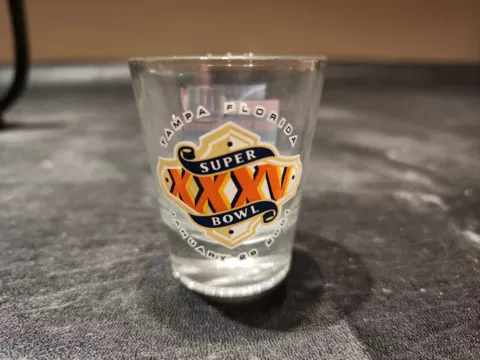 Super Bowl XXXV Tampa Bay Florida Jan 28 2001 Shot Glass 2 oz Cover
