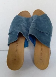Sundance Blue Suede Slip-On Sandals with Cork Footbed Comfort Slides - Picture 1 of 5