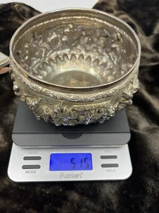 515g BURMESE SILVER BOWL ANTIQUE - Imagen 1 de 8