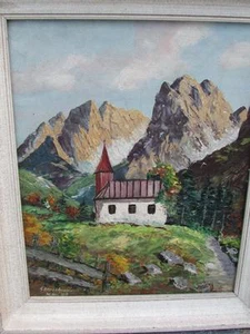 GERMAN MIDCENTURY SIGNED SONNENHAUSER 1949 OIL PAINTING ON BOARD ALPS - Picture 1 of 1