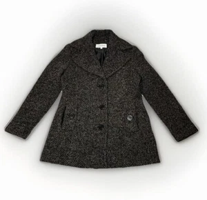 Calvin Klein Wollmischung Peacoat Damen 4 Schwarz Fischgrät Tweed Einreiher - Bild 1 von 17