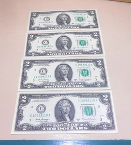 4 - 2017 A , Two Dollar Bills in sequence - Picture 1 of 7