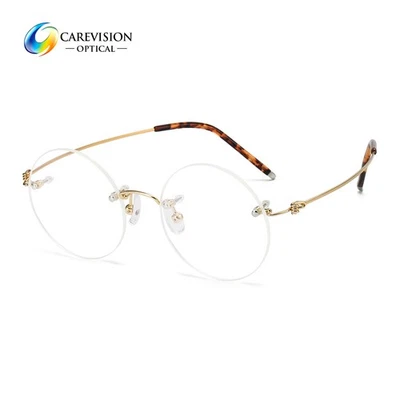 Men Round Rimless β-Titanium Eyeglass Frame Ultra light Flexible Optical Eyewear - Image 1 of 4