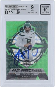 Aaron Rodgers Jets Signed 2023 Panini Mosaic Fluorescent #10/10 BAS 9/10 Card - Picture 1 of 2