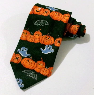 Vintage Hallmark Halloween Men's Tie Ghosts Pumpkins NovelTies Spooky Necktie - Image 1 of 4