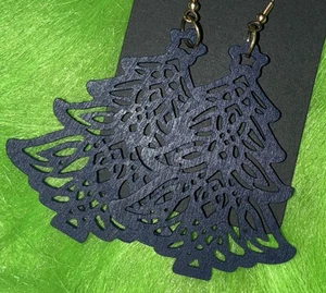 Damen Ohrringe blau Weihnachtsbaum Holz Cutout mittel leicht Urlaub - Bild 1 von 5