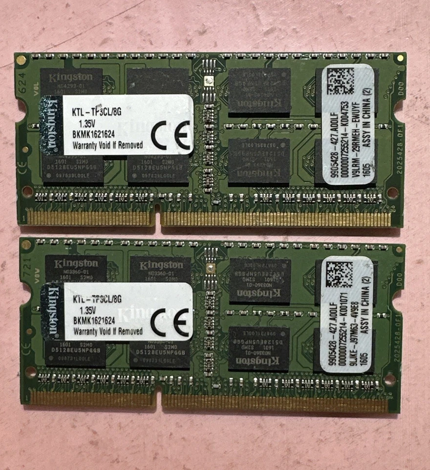 Kingston 16GB (2 x 8GB) PC3L-12800 DDR3L-1600 Laptop Memory RAM KTL-TP3CL/8G - Image 1 of 1