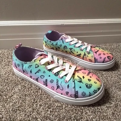 Talla 5 Jóvenes Fabkids Arco Iris Unicornio Con Cordones Parte Superior Baja Informales Tenis Zapatos Foto 1 de 4