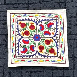 HAND EMBROIDERED  UZBEK SILK SUZANI CUSHION COVER -  APPROX 16.5"  x  17" - Picture 1 of 7