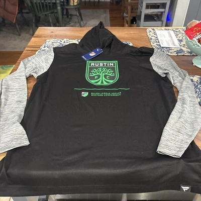 PARA HOMBRES MLS FÚTBOL AUSTIN FC CAPUCHA MANGA LARGA GRANDE L NEGRO/GRIS NUEVO CON ETIQUETAS Foto 1 de 4