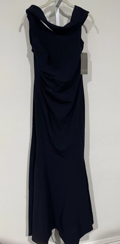 Theia Gown Womens Size 12 Navy Blue One Shoulder Off Shoulder Evening Gown Dress