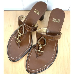 Sandalia Stuart Weitzman Mujer Correa Cuero Marrón Tacón con Detalles Dorados Talla 8.5 - Imagen 1 de 7