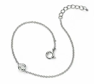 Solitaire Chain Link Bracelet Sterling Silver 17 - 19cm British Made - Picture 1 of 1