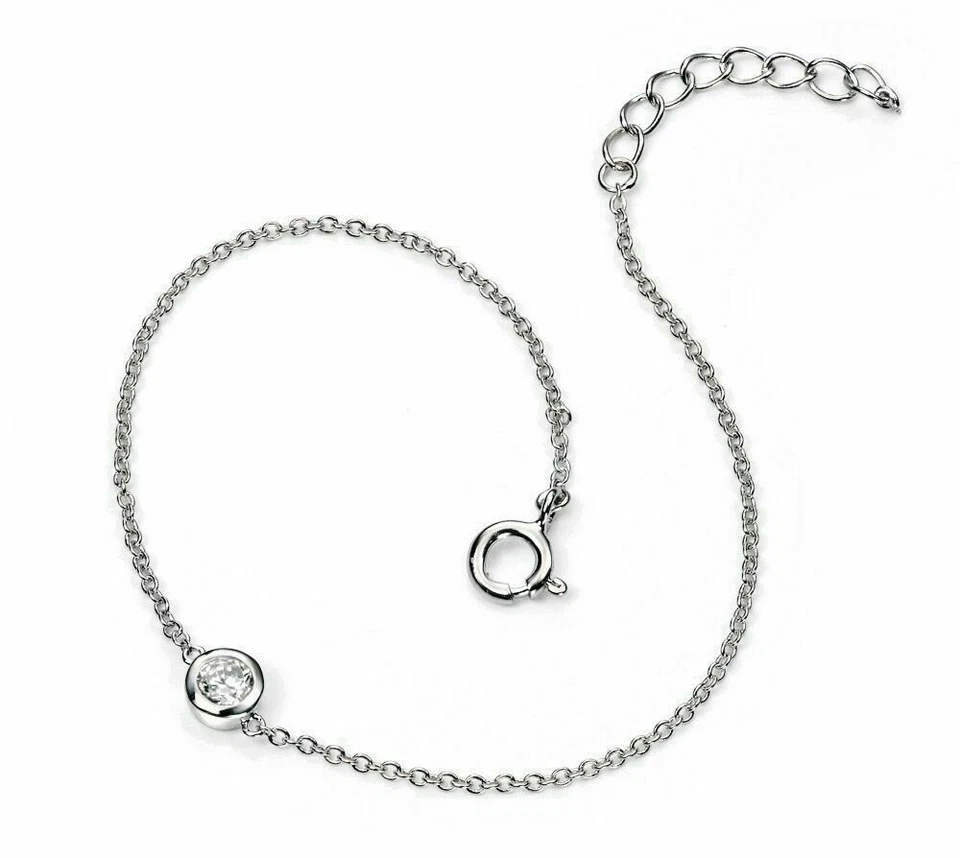 Solitaire Chain Link Bracelet Sterling Silver 17 - 19cm British Made - Image 1 of 1