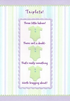 Cute NEW BABY TRIPLETS CONGRATULATIONS Card, Three Little Babies by Hallmark +✉ - Image 1 of 4