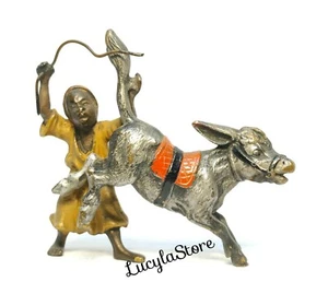 Antiguo Franz Bergmann Bronce Pintado en Frío Viena Austria Hombre Árabe Niño con Burro - Imagen 1 de 12