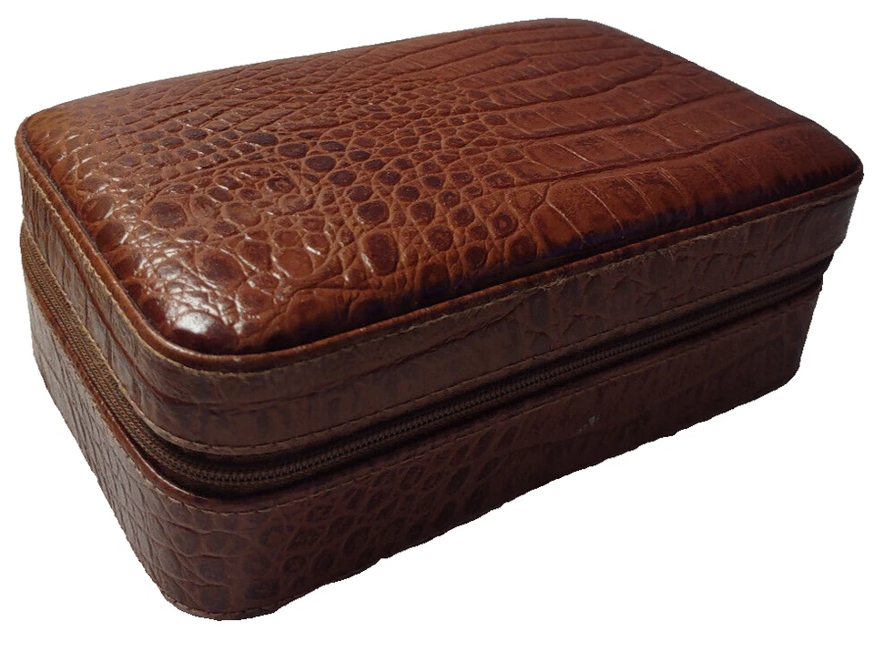 Estuche de cuero con cremallera para conjunto de manicura joyería artículos de tocador maquillaje forrado de terciopelo Foto 1 de 4