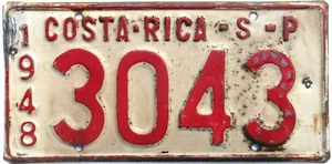 COSTA RICA Rare 1948 Servicio Publico (Taxi) License Plate - #3043 Rare Survivor - Picture 1 of 2