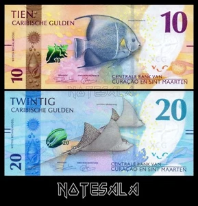 CURACAO & SINT MAARTEN CURAÇAO Set 2 Pcs 10 & 20 GULDEN 2025 Pick-1 & 2 UNC - Picture 1 of 4