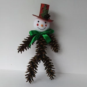 Handmade Pinecone Buddie Frosty with Hat and Bow Wall Decor Holiday Gift - Picture 1 of 6