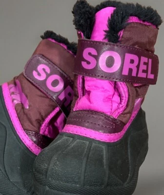 Sorel Toddler Snow Boots Sz 6  Pink Winter Lined Waterproof Dk Purple Commander - Image 1 of 4