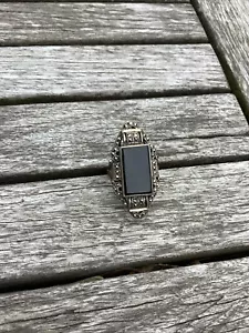 Vintage schwarzer Onyx viktorianischer Steampunk Trauer Mcm Art Deco Ring - Bild 1 von 11