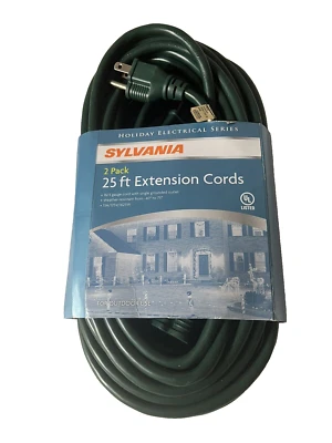 Silvania 2 Pack 25 ft Outdoor Extension Cords 16/3 Gauge W/Single Ground Outlet — 第 1/4 张图片