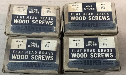 Vintage HARPER #4 Brass Wood Screw 1” Flat Head Slotted - Lot Of 4 Boxes-USA Cover