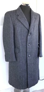 Hart Schaffner & Marx XL Heavy Wool Herringbone Overcoat Gray/Blue 46” Chest - Picture 1 of 23